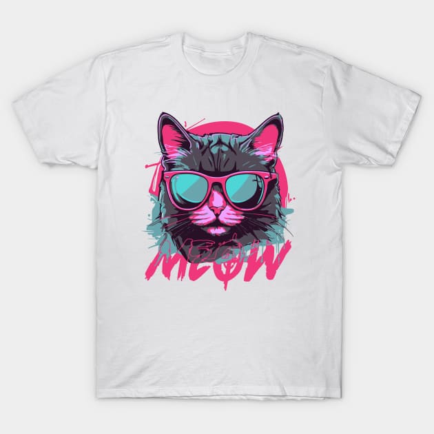 Pink Meow Cat T-Shirt by Wahyuwm48